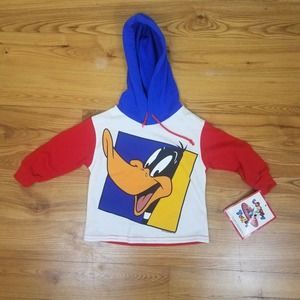Vintage 1992 90'S Looney Tunes Baby Size 2t Hoodie Daffy Duck NWT USA Streetwear